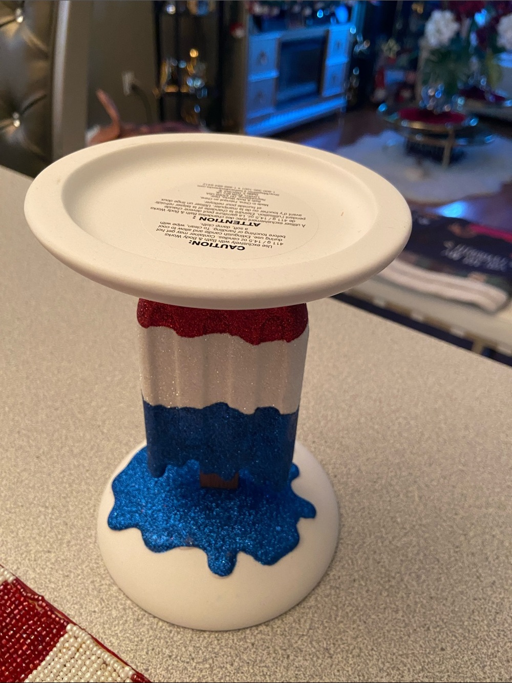 Red White and Blue Glitter Candle Stand